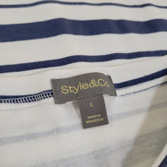 Style & Co Printed Boat-Neck Elbow Sleeve Dress Blue Stripe NWT Size Large - Picture 8 of 9